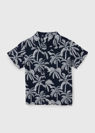 Boys Navy Palm Print Shirt