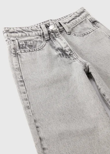 Girls Grey Wide Leg Jeans