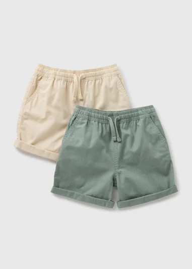 2 Pack Boys Khaki Woven Linen Shorts